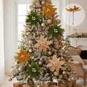 Janinka 36pcs 11" Large Velvet Christmas Poinsettia Flowers Clips on Velvet Floral Picks Artificial Poinsettia with 6" Stem for Xmas Tree, Wreath DIY, Mantel, Holiday Decoration Set(White Green Brown)