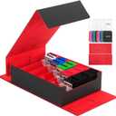 5 Row Trading Card Storage Box, 3800+Bulk Card Organizer Box with 20 Dividers & 5 Supporters, Graded Card Deck Box for YuGiOh, MTG, TCG with Double Lid Black/Red