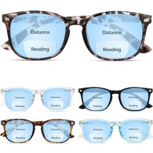 CCVOO 5 pack Reading Glasses for Women/Men, Bifocal, Progressive, Readers for Women/Men, Eye glasses, Blue Light Glasses (C1 Mix: Black, Leopard, Tortoise, Blue, Transparent - Bifocals)