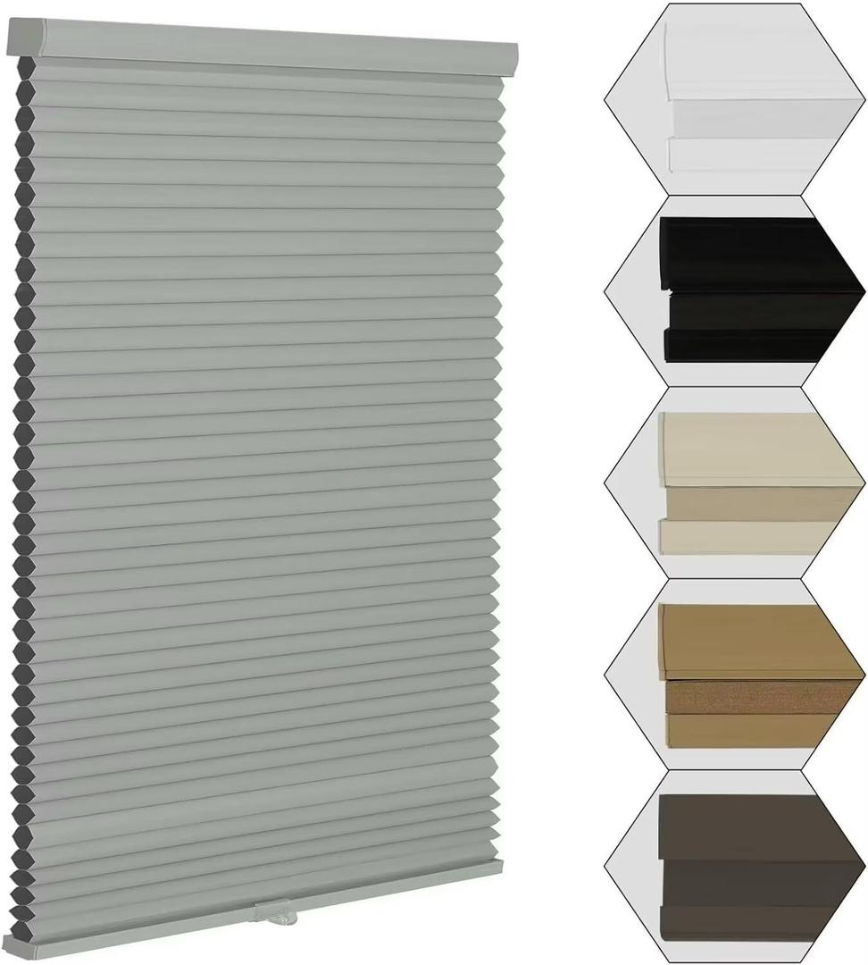 MYshade Cordless Blackout Window Blinds & Shades Pull Down Room Darkening Window Shades Light Blocking Honeycomb Cellular Shade for Indoor Windows Easy to Install 19 inch Wide, H36 Grey Blinds (Color-coordinated Grey)