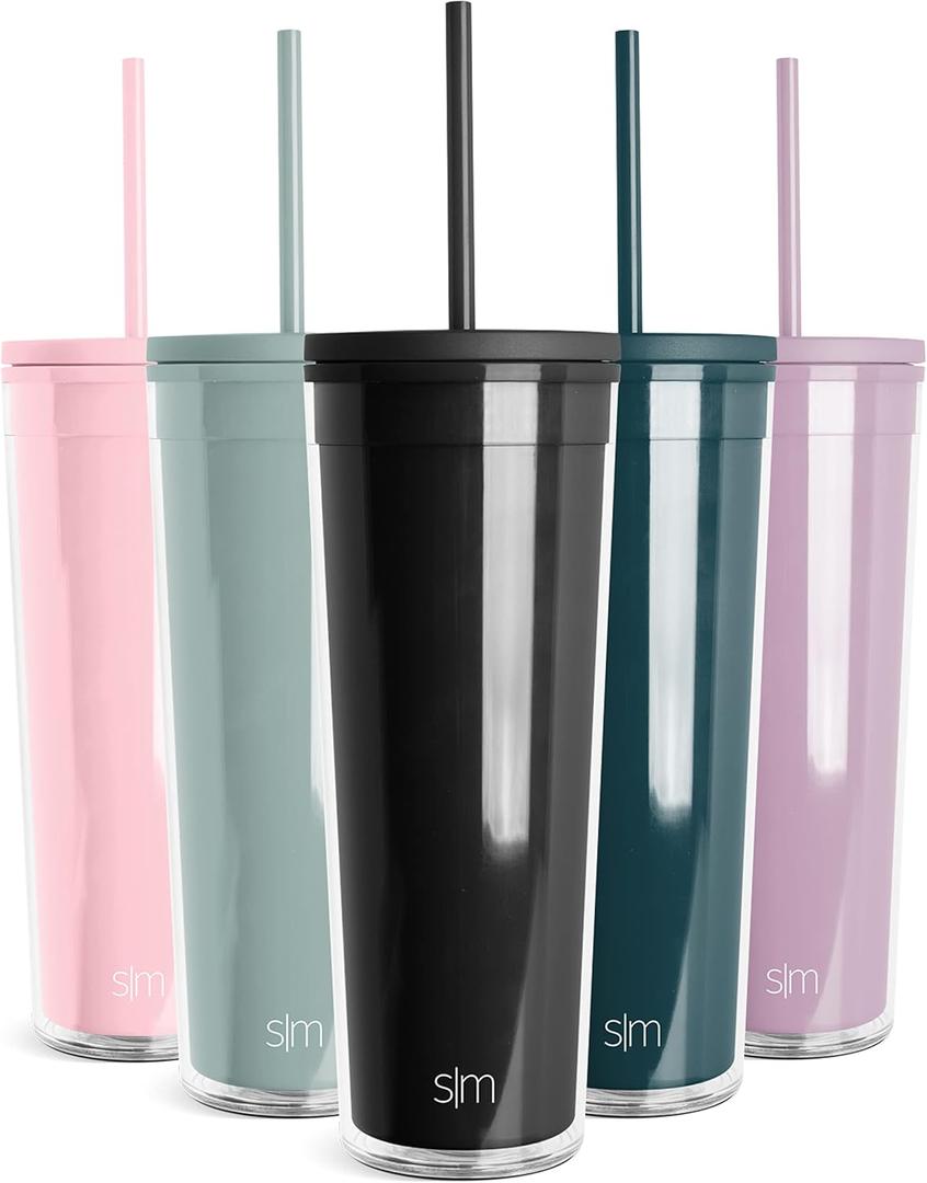 Simple Modern Plastic Tumbler with Lid and Straw | Reusable BPA Free Iced Coffee Cups Double Wall Smoothie Cup | Gifts for Women Men Him Her | Classic Collection | 24oz | Midnight Black