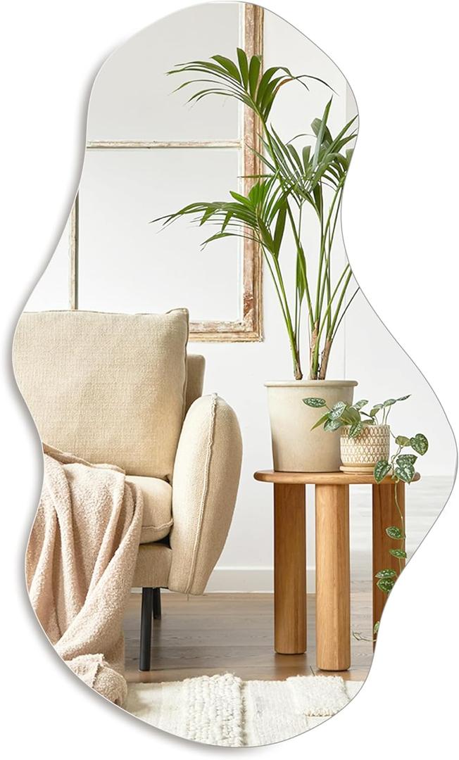 PERFNIQUE Irregular Wall Mirror Asymmetrical Mirror, 35''x21'' Decorative Modern Mirrors for Bathroom Bedroom Living Room Entryway, Cloud Frameless Mirror, Wall Mounted (35''x21'', Cloud) (35"L x 21"W)