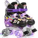 Dino Kids Toddler Roller Skates for Boys Girls,WESKIFAN Dinosaur Quad Skating Shoes with Shiny Light up Wheels&Adjustable Sizes Beginners rollerskates for Birthday Xmas Gifts (S(10~13J)