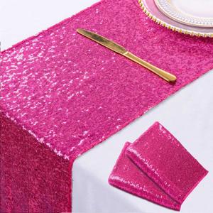 ShinyBeauty 12"x72"x2 Hot Pink Sequin Table Runner 2 Pack, Glitter Party Decor for Wedding Birthday Banquet, Shimmer Kitchen Dining Tablecloth Vintage Decoration