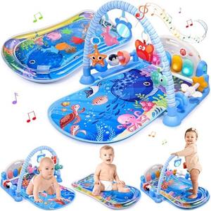 Windidi Baby Gyms Play Mats with Tummy Time Water Mat, Baby Activity Mat Play Piano Gym with 5 Sensory Toys for Babies, Music & Lights Boy & Girl Gifts for Newborn Babies 0-3 4-6 6-9 6-12 Months