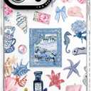 3 x for iPhone 14 Pro Case, Vintage Coastal Collage Pattern with Shells & Teacups, Military-Grade Drop Protection, Glossy Elegant Soft Slim TPU Protective & Camera Protection for Girls (SunflowerCut)