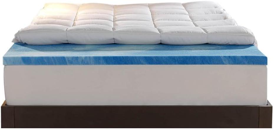 Sleep Innovations Dual Layer 4 Inch Memory Foam Mattress Topper, Full Size, Medium Support, 2 Inch Cooling Gel Memory Foam Plus 2 Inch Pillow Top Cover