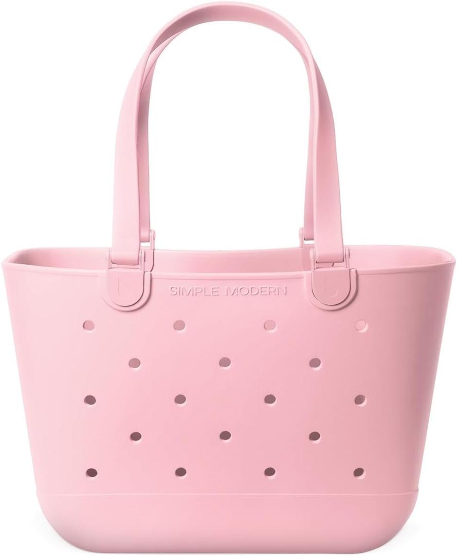 Simple Modern Large Beach Bag | Waterproof Getaway Rubber Tote with Zipper Pocket for Travel, Pool, Boat, Groceries, Sports | Blush