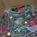 WANNA-CUL Pre-Lit 24 Inch Lighted Christmas Wreath for Front Door Red White Christmas Door Wreath Decoration with Ball Ornaments, Candy Canes,Eucalyptus Leaves, Battery Operated 30 LED Lights