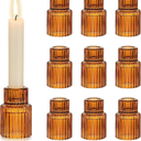 Hewory Glass Taper Candle Holders: 10 PCS Amber Elegant Candle Holder Candlestick Holders Bulk, Ribbed Glass Candle Holder Candle Sticks Holder Decor for Table Centerpiece Fall Thanksgiving Home Decor