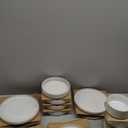 Famiware Star Dinnerware Set with Pasta Bowls, Service for 4 (16pcs), Ribbed Stoneware Plates and Bowls Dishes Sets - Chip & Scratch Resistant, Microwave & Dishwasher Safe, Cappuccino White