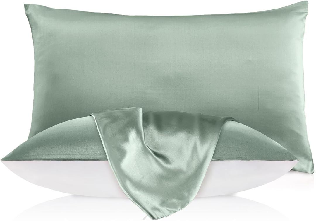 LILYSILK Natural Silk Pillowcase for Hair and Skin with Cotton Underside 1pc Standard 20x26 Inch Avocado Green