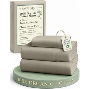 LANE LINEN 100% Organic Cotton Sheets Twin Size, Soft & Comfy Mercerized Fully Elasticized Naturally Temperature Regulating Sustainably Produced Luxury Hotel Quality Cotton Twin Sheet Set- Silver