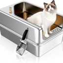 PETNF All Metal Cat Litter Box - All Stainless Steel Litter Box, Odor-Free Large Capacity with Included Litter Scoop, Leak-Proof High-Sided, Easy-to-Maintain for Big Cats & Multi-Cat Homes (1 Pack) (Silver White)
