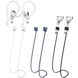 Magnetic Anti-Lost Straps for AirPods, Colorful Soft Silicone Sports Lanyard, Ear Hooks and Neck Rope Cord for AirPod, Wireless Headphones Anti-Lost Rope 4-Pack (Black White Blue)