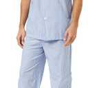 Fruit of the Loom mens Broadcloth Short Sleeve Top and Long Pants Pajama Set (L, Blue Stripe)