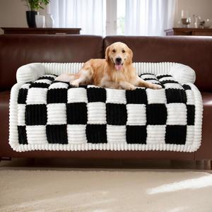 TOPCHANCES Dog Couch Covers, Thickened Quilted Plaid Funny Fuzzy Pet Sofa Mat Dog Cover Protector for Large Dogs (Black, 30x30 inch)