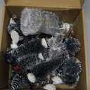 Zonon 55 Pcs Christmas Village Sets Mini Artificial Christmas Tree Sets Snowy Pine Trees Figurine Bare Branch Trees First Frost Trees Xmas Street Lamp Post Miniature Park Bench Seat for Holiday Decor