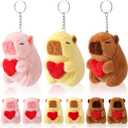 9 Pcs Capybara Plush Keychain with Heart, Cute Small Capybara Tiny Stuffed Animal Toy for Backpack Bag Charms Classroom Graduation Party Favors Father's Day Valentines Birthday Gifts