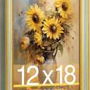 12x18 Picture Frame, HD Real Glass Ornate Vintage 12x18 Photo Frame, 12 by 18 Poster Frame with Gold Green Texture Border Horizontal & Vertical Display for Tabletop or Wall Decor (1 Pack)