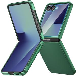 Ruky for Galaxy Z Flip 7 Case, Hard PC Ultra Slim Shockproof Protective Cover, Support Wireless Charging Full Body Drop Protection Cover for Samsung Galaxy Z Flip 7, Dark Green