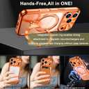 for iPhone 17 Pro Max Case with 360 Spin Stand & CD Metal Ring | Military-Grade Shockproof | Compatible with MagSafe & Camera Lens Protection | Slim Clear Back & Plating Anti-Yellowing (Orange)