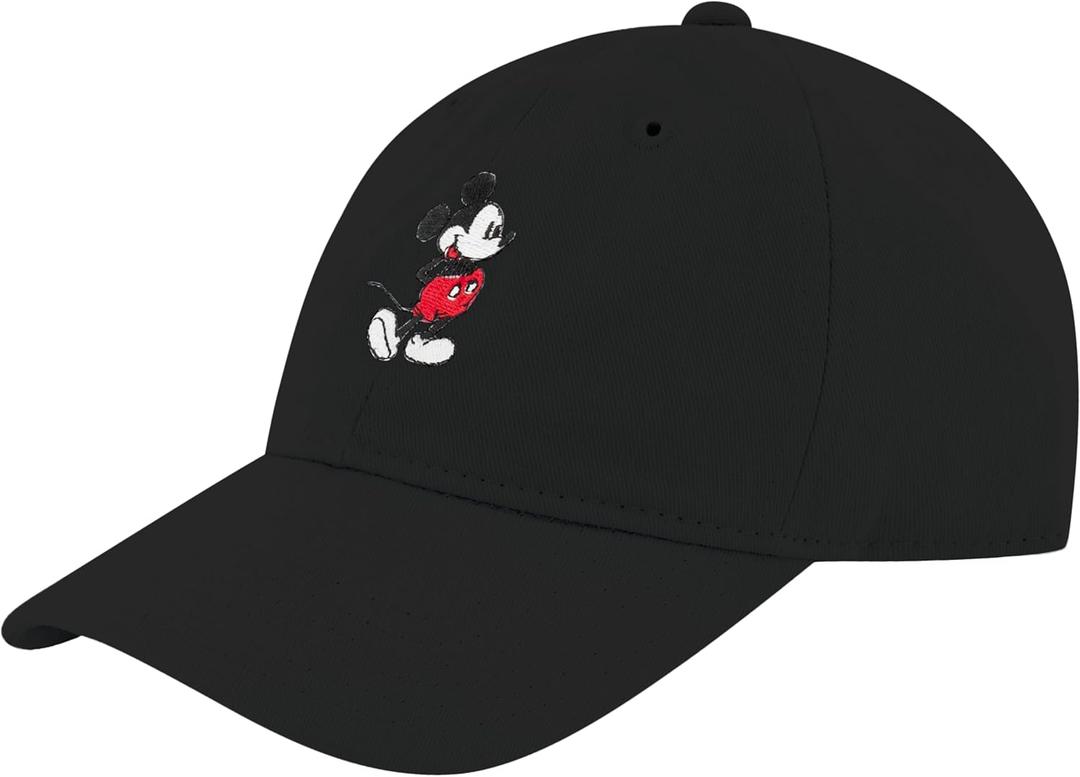 Concept One Disney Mickey Mouse Embroidered Cotton Adjustable Dad Hat with Curved Brim (Black)