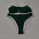 SUUKSESS Women High Waisted 2 Piece Bikini Set Cheeky High Cut Bandeau Swimsuit (Small, 61 Green White)
