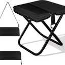 Ultra-Thin Portable Folding Stool - 1.97" Slim Fold, 0.99LB Lightweight, 200LB Capacity Camping Chair for Adults, Compact Collapsible Seat for Outdoor Fishing, Hiking, Events & QueueBlack