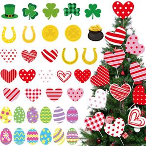 Kathfly 36 Pcs Valentine's Day Tree Decorations Large St Patrick's Day Easter Tree Picks Ornament Heart Colorful Eggs Shamrock Gold Coins Horseshoe Ornaments for Home Spring Party Decor