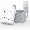25Ft Extension Cord with Multiple Outlets, Flat Plug Power Strip Surge Protector 25 Ft Long Cord, 8 Outlet 4 USB Ports (2 USB C), Multi Outlet Wall Plug for Office, College, Dorm Room Essentials (White & Grey)