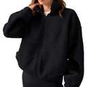 LASLULU Womens Full Zip Fleece Oversized Black Jacket Warm Winter Sweaters Long Sleeve Stand Collar Sport Athletic Cropped Sweatshirts Sherpa Coat(Black Small)
