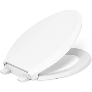 KOHLER 4636-RL-0 Cachet ReadyLatch Elongated Toilet Seat, Quiet-Close Lid, Contoured Seat, Grip-Tight Bumpers and Installation Hardware, White, 18.04"L x 14.18"W