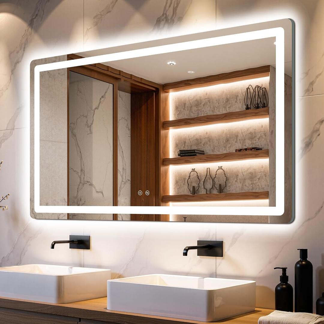 Delma LED Bathroom Mirror with Lights, 30x50 Vanity Mirror for Bathroom Wall, Anti-Fog, Dimmable, Front Lit & Backlit, Memory Function, Shatterproof Tempered Glass, 3 Color Modes(Horizontal/Vertical)