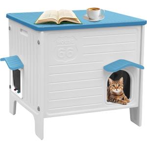 Rockever Insulated Outdoor Cat House, Waterproof Cat House for Outdoor Cats with Escape Door, Plastic Feral Cat House Outdoor Indoor, Spacious and Clean Easily (Blue,M)