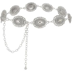 WHIPPY Women Concho Chain Belt Metal Link Western Cowgirl Turquoise Chain Belt for Dress (Fit Waist up to 52")