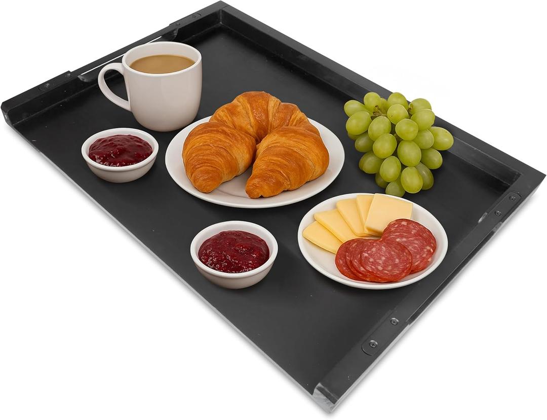 Ilyapa Noodle Board Wood Top Cover for Gas Stove, Electric Stove Burner Covers, Farmhouse Serving Tray, Steel Handles, 22x30 Inches, Black