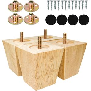 Albo Wood Furniture Legs 3 inch, Heavy Duty Sofa Legs, Pack of 4 Square Couch Legs Covered with Clear Varnish, Sofa Replacement Parts, for Dresser Legs, Sideboard, Recliner Couch, Circle Chair