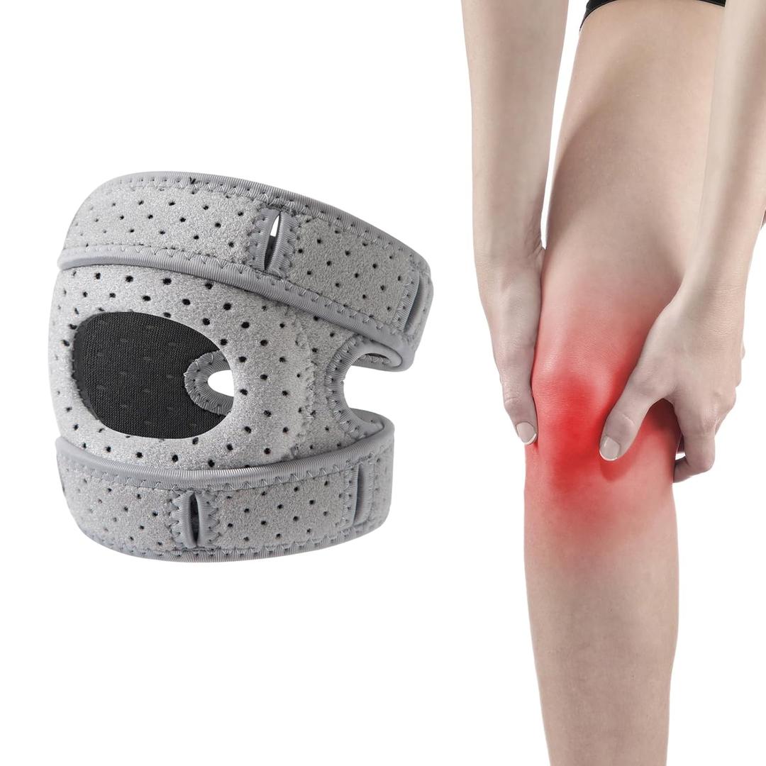Knee Brace - Patellar Pad, Adjustable Tendon Support Sleeve Brace, 2 Pack Adjustable Patellar Tendon Support Sleeves, For Meniscus, Osteoarthritis, Orthopedic, Knee Support For Athletes (Gray, Large)