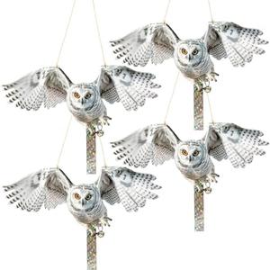 4Pack Fake Owl Plastic Owls Reflective Hanging Owl Decoration, Barn Swallow Deterrent Garden Owls for Woodpecker Pigeon Plastic Hanging Outdoors, Set of 3