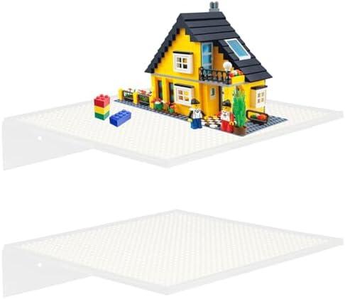 Taladad 2 Pack Display Shelves for Building Bricks,Display Case Compatible with All Toy Block Brands -Acrylic Floating Shelf Display with Brick Building Baseplate, Figure Display Cabinet Wall Mount