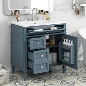 Merax 30'' Bathroom Vanity with Top Ceramic Sink, Modern Storage Cabinet with 2 Drawers and a Tip-Out Drawer, Single Bathroom Vanity, Blue