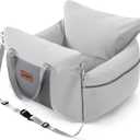 Dog Car Seat for Small to Medium Dogs - Waterproof Pet Booster Seat for Car with Clip-On Safety Leash, Travel Carrier for Puppy up to 25 lbs, Memory Foam Filling & Adjustable Buckles, Grey