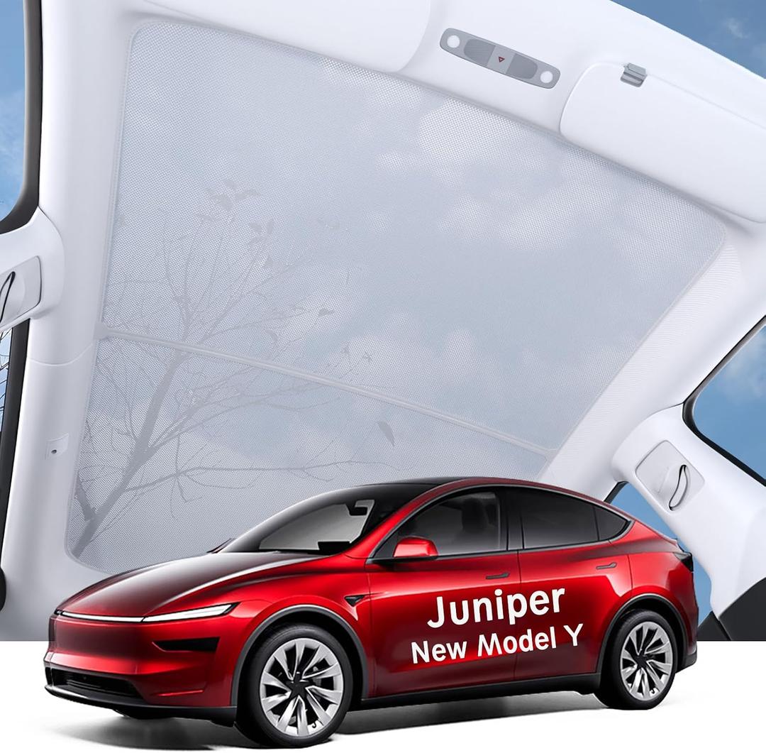 Upgraded Sunshade Roof for Tesla Model Y Juniper Accessories 2025 2026, [Mesh Fabric& No-Sag & Magnetic Design] Heat Insulation Class Roof Sun Shade for Tesla Model Y Accessories, Gray, 2PCS