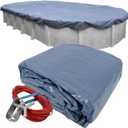 Pool Mate 16 x 25 ft Basic Value Line Oval Pool Cover for Above Ground Pool | Blue Winter Pool Cover, 3 ft Overlap (19 x 28ft Cover Size), Solid 7 x 7 Scrim, 2.2 oz/yd2, Style: 461625-PM
