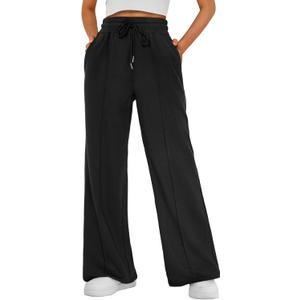 AUTOMET Womens Wide Leg Sweatpants Baggy Lounge Travel Pants Fall Fashion Outfits 2026 Winter Clothes Joggers (Large, Black)