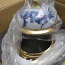 Blue and White Ginger Jar 16" Tall Vase, Gold Trim Porcelain Decor