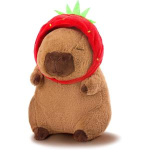 Capibara Plush Cute Capibara Stuffed Animal Kawaii Plush with Strawberry Hat Capibara Gifts Cute Plush Pillow Soft Toy Gifts for Kids Boys Girls 12 Inch