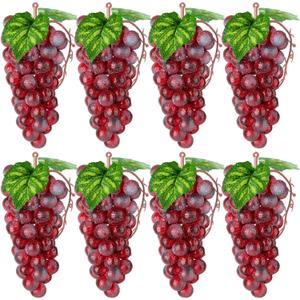 CLESDF Artificial Red Grapes, 8 Bunches Fake Lifelike Fruit Plastic Simulation Grapes for Wedding Home Kitchen Party Decor Photography Prop