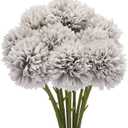MECCANIXITY Artificial Flower Heads, Silk Chrysanthemum Ball Hydrangea Grey Faux Flowers for DIY Craft Wedding and Party Decoration Pack of 10